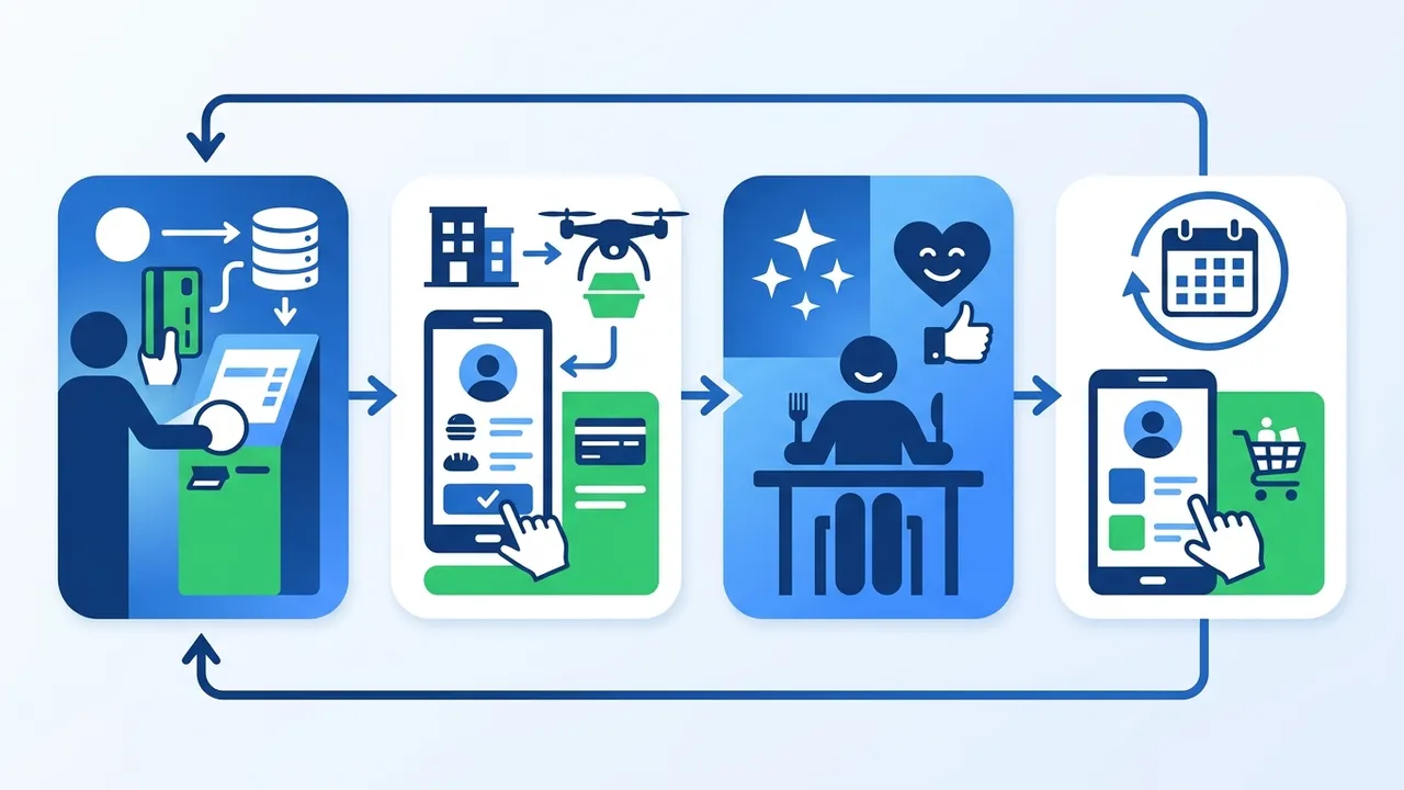 Схема: путь гостя от пополнения депозита до повторного заказа